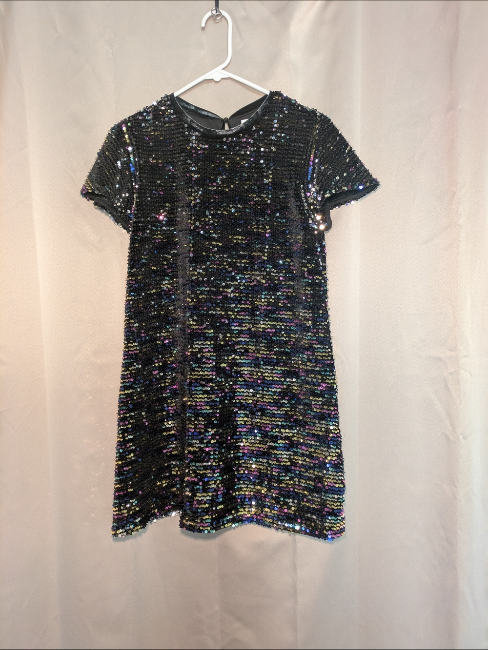 Girls Black Iridescent Sequin Short Sleeve Party Dress